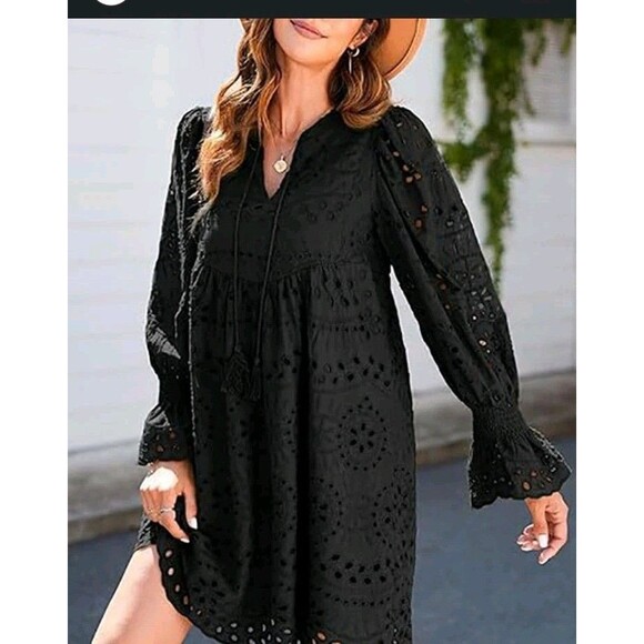 Unbranded Longsleeve Black Midi-dress  Sz  3XL Boho Hippie Unique Cut-out Design - Picture 1 of 5